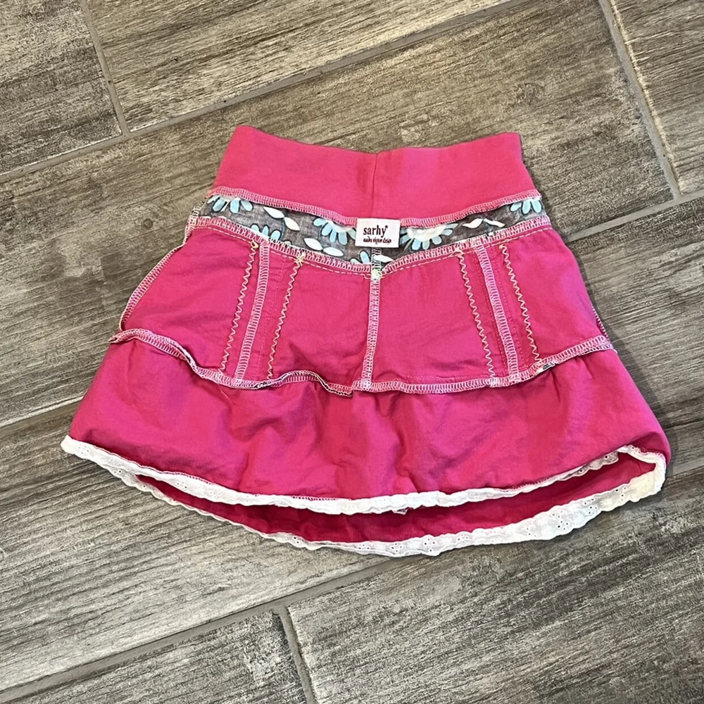 Sarby Ruffle Skirt Tiered Mini Pink Corduroy Brown Floral‎ Applique Girls Size 6